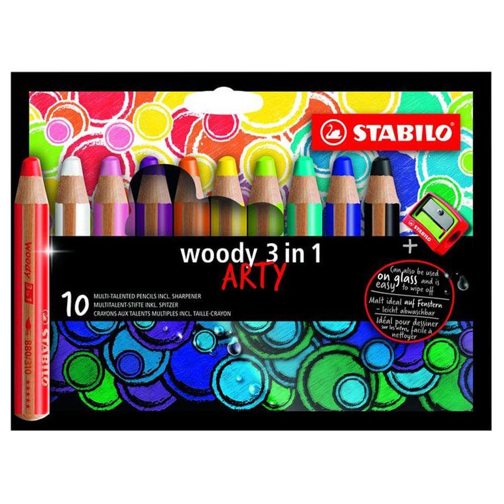 Stabilo 10 Woody 3 In 1 Arty Card Wallet and Sharpener